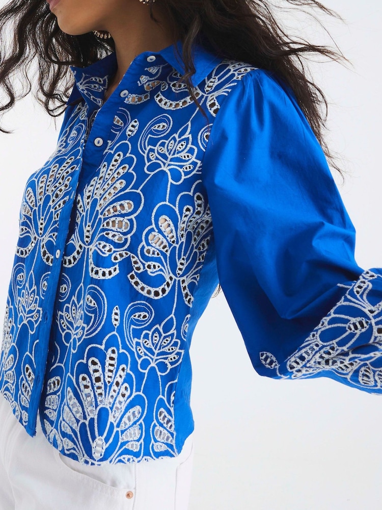 River Island Blue Broderie Cutwork Shirts - Image 2 of 4
