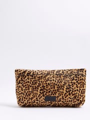 River Island Brown Leopard Print Roll Top Clutch Bag - Image 1 of 5