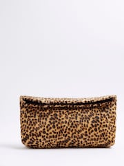 River Island Brown Leopard Print Roll Top Clutch Bag - Image 2 of 5