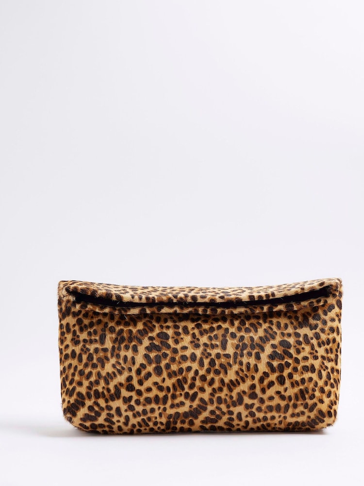 River Island Brown Leopard Print Roll Top Clutch Bag - Image 2 of 5