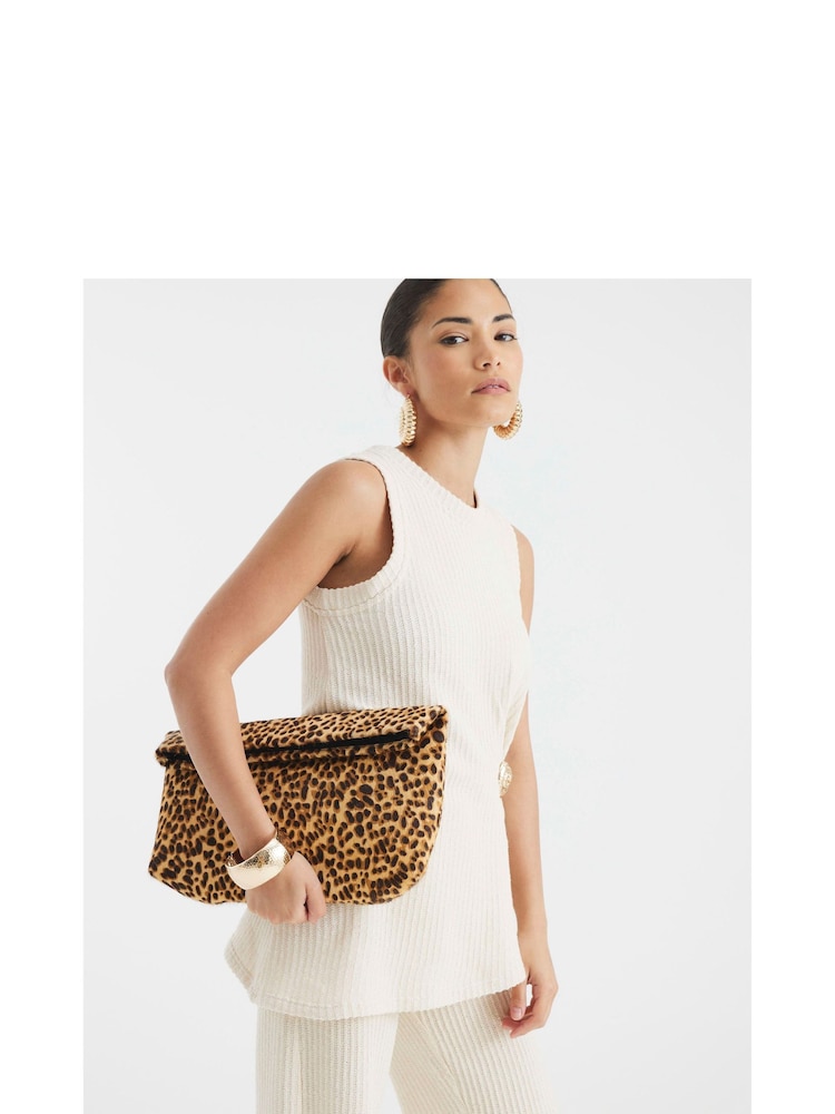 River Island Brown Leopard Print Roll Top Clutch Bag - Image 5 of 5