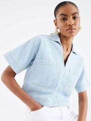 River Island Blue Boxy Cropped Denim Shirt - Image 1 of 4