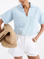 River Island Blue Boxy Cropped Denim Shirt - Image 3 of 4
