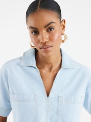 River Island Blue Boxy Cropped Denim Shirt - Image 4 of 4