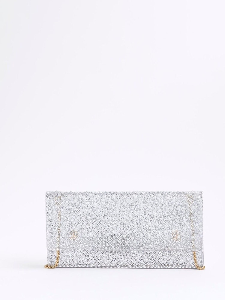 River Island Silver Embellished Perspex Clutch Bag - Image 2 of 5