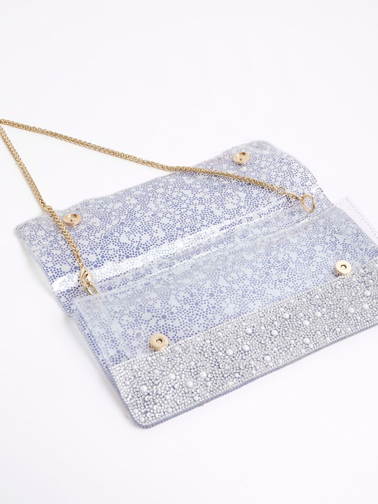 River Island Silver Embellished Perspex Clutch Bag - Image 5 of 5