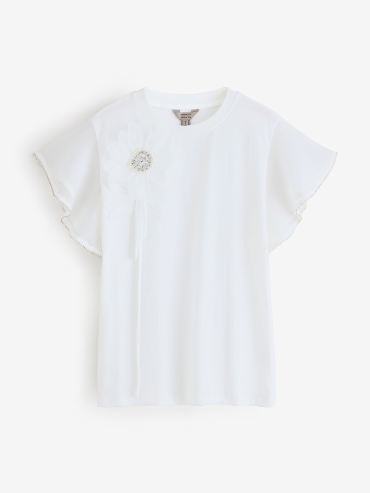 River Island Diamante Flower Trim T-Shirt - Imagem 1 de 1