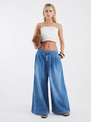 River Island Blue Petite Tailored Wide Leg Jeans - Image 1 of 4