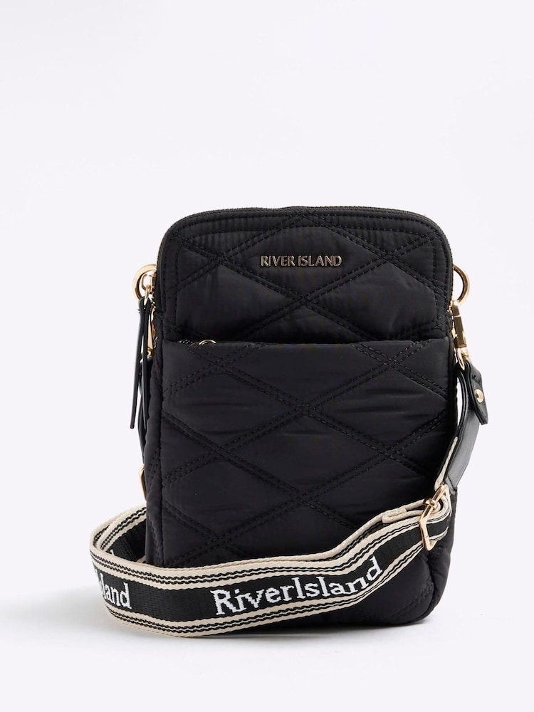 River Island Black Quilted Messenger Corss-Body Bag - Image 1 of 6 River Island Black Quilted Messenger Corss-Body Bag - Image 1 of 6