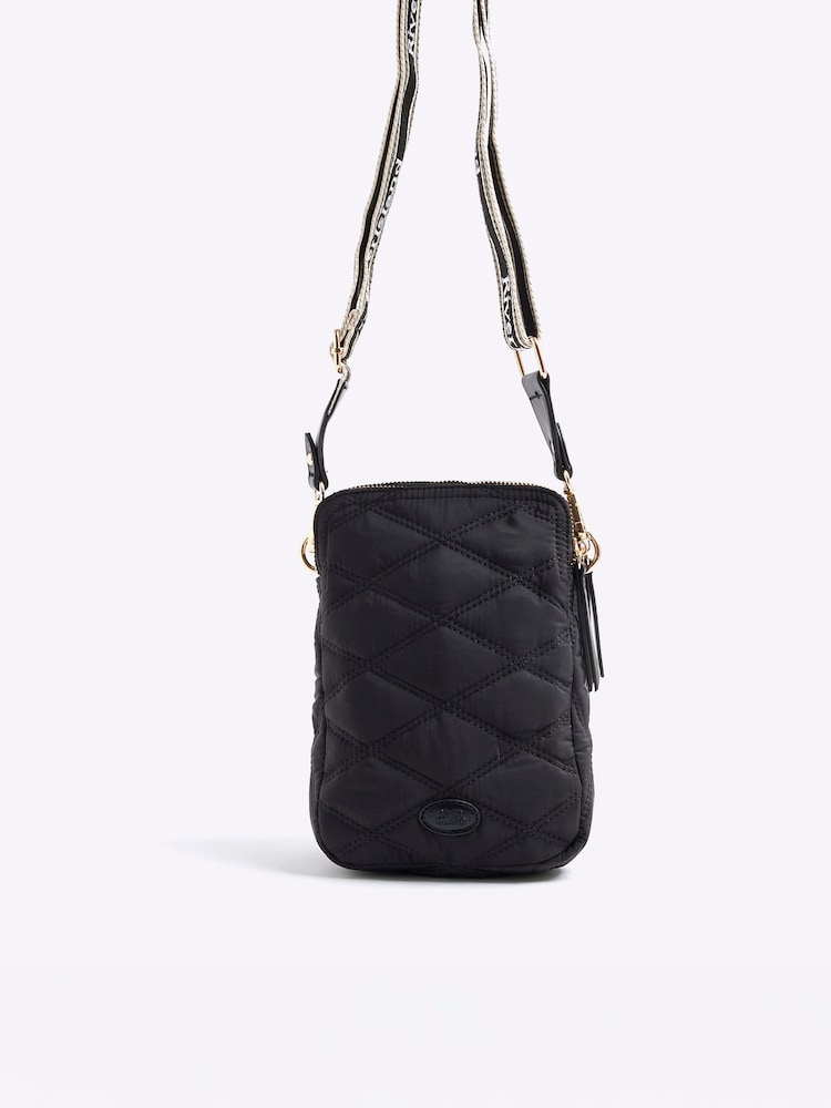 River Island Black Quilted Messenger Corss-Body Bag - Image 2 of 6
