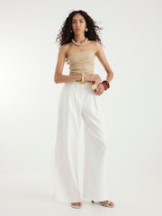 River Island White Belted Wide Leg Trousers - Image 1 of 4