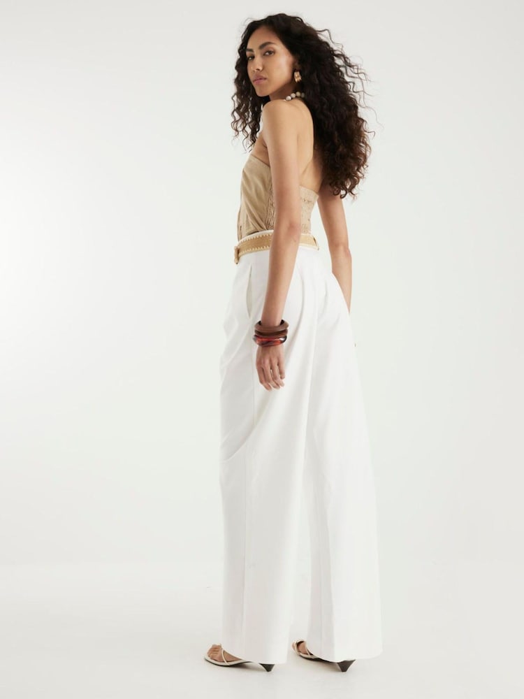 River Island White Belted Wide Leg Trousers - Image 2 of 4
