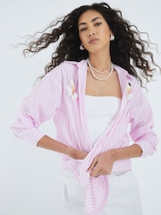 River Island Pink Printed Parrot Embellished Shirt - Image 2 of 4