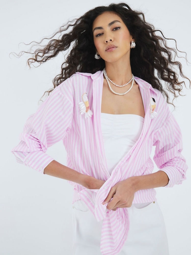 River Island Pink Printed Parrot Embellished Shirt - Image 2 of 4