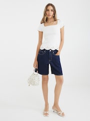 River Island White Scallop Hem Embroidered T-Shirt - Image 2 of 4