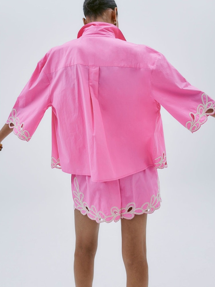 River Island Pink Boxy Broderie Shirt - Image 2 of 4