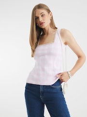 River Island Pink Gingham Peplum Vest - Image 1 of 4