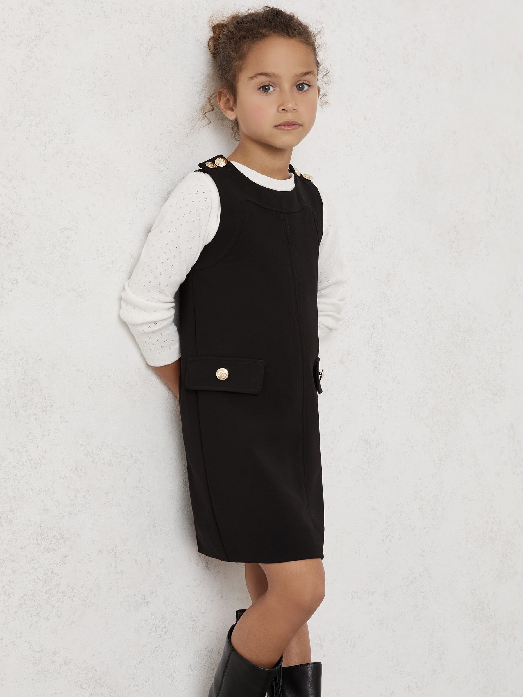 Buy Reiss Black Cyrus 13-14 yrs Button-Detail Sleeveless Shift Dress