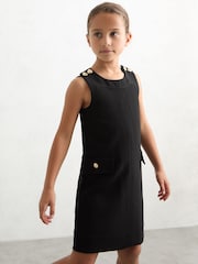 Reiss Black Cyrus 13-14 yrs Button-Detail Sleeveless Shift Dress - Image 3 of 4