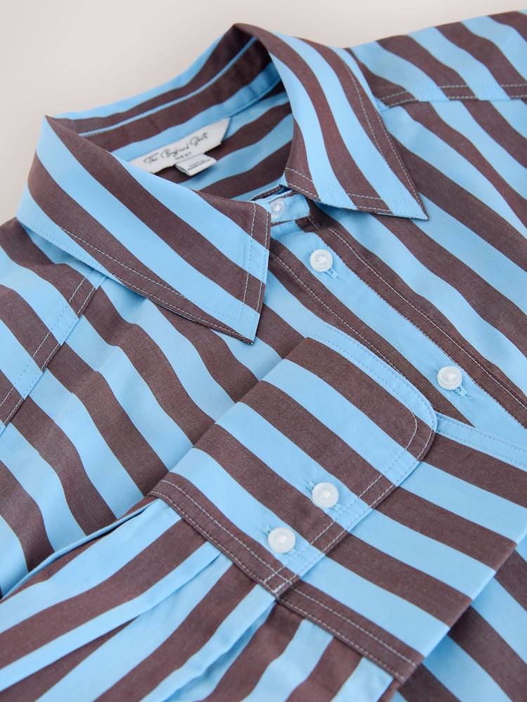 Blue/Brown Stripe Oversized Boyfriend Shirt - Image 2 of 3