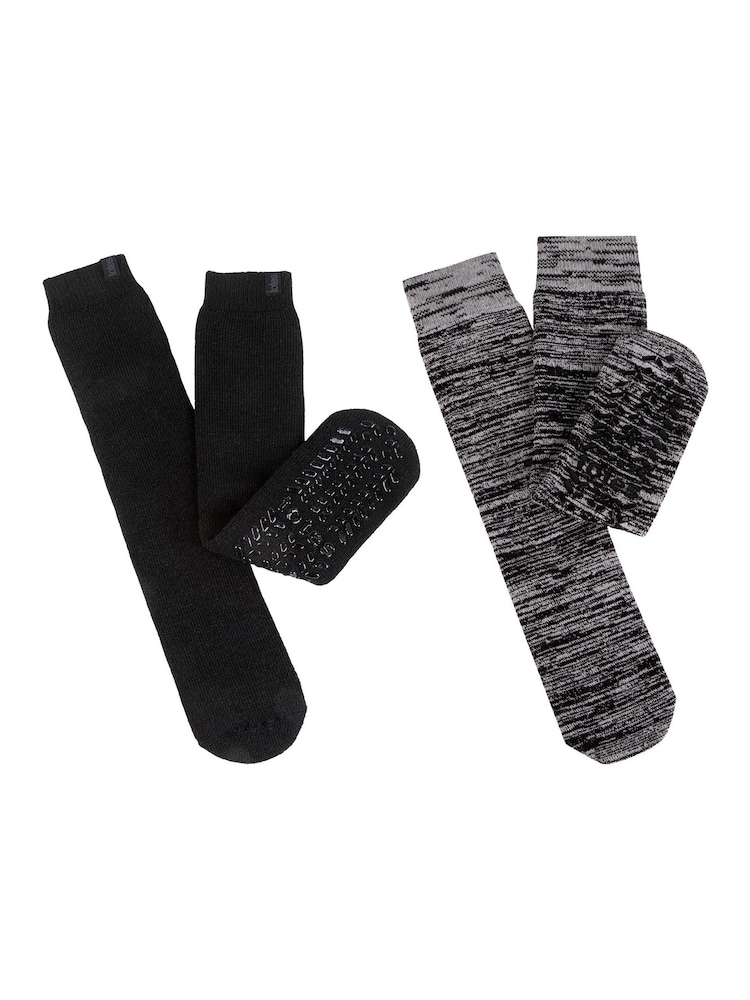 Totes Black Mens Bundle Thermal Brushed Socks 2 Pack - Image 1 of 5