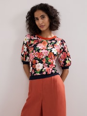 Phase Eight Red Mel Printed Knit Top - Image 1 of 5