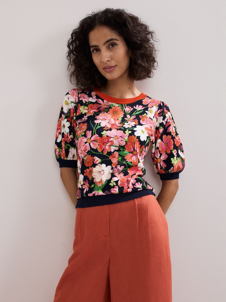 Phase Eight Red Mel Printed Knit Top - Image 1 of 5 Phase Eight Red Mel Printed Knit Top - Image 1 of 5