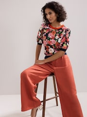 Phase Eight Red Mel Printed Knit Top - Image 4 of 5