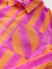 Rosa/orange rand - Avslappnad långärmad skjorta med linne - Bild 5 av 6