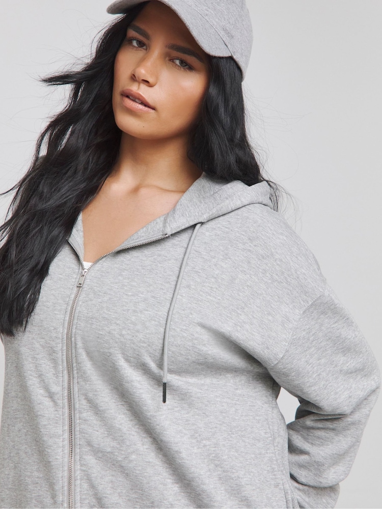 Simply Be Grey Zip Through Longline Hoodie - Image 1 of 4