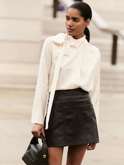 Reiss Black Seema Leather Welt-Pocket Mini Skirt - Image 1 of 6