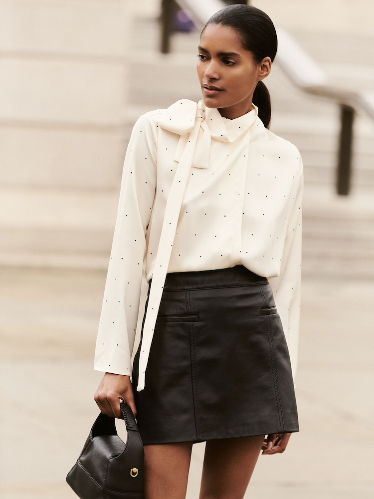 Reiss Black Seema Leather Welt-Pocket Mini Skirt - Image 1 of 6
