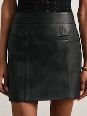 Reiss Black Seema Leather Welt-Pocket Mini Skirt - Image 4 of 6