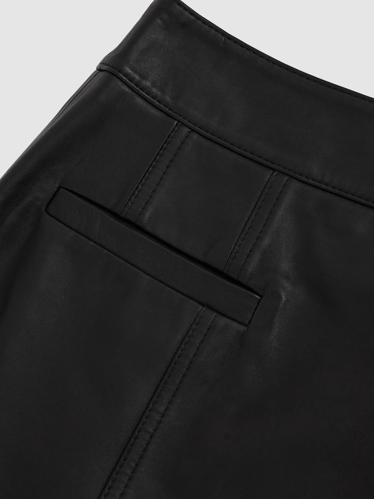 Reiss Black Seema Leather Welt-Pocket Mini Skirt - Image 7 of 7