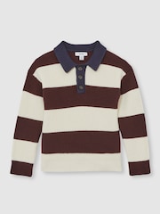 Reiss Brown/ Off White/ Navy Blue Hatfield Polo Shirt - Image 1 of 4
