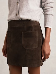 Reiss Chocolate Brown Vida Mini Suede Patch Pocket Skirt - Image 3 of 5