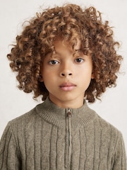 Reiss Sage Green Clovelly Wool-Blend Half-Zip Cable Knit Jumper - Image 3 of 4