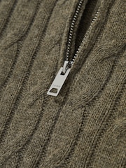 Reiss Sage Green Clovelly Wool-Blend Half-Zip Cable Knit Jumper - Image 4 of 4