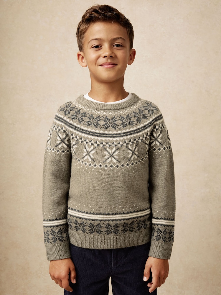 Reiss Sage Green Sydney Crew Fairisle Jumper - Image 1 of 5 Reiss Sage Green Sydney Crew Fairisle Jumper - Image 1 of 5