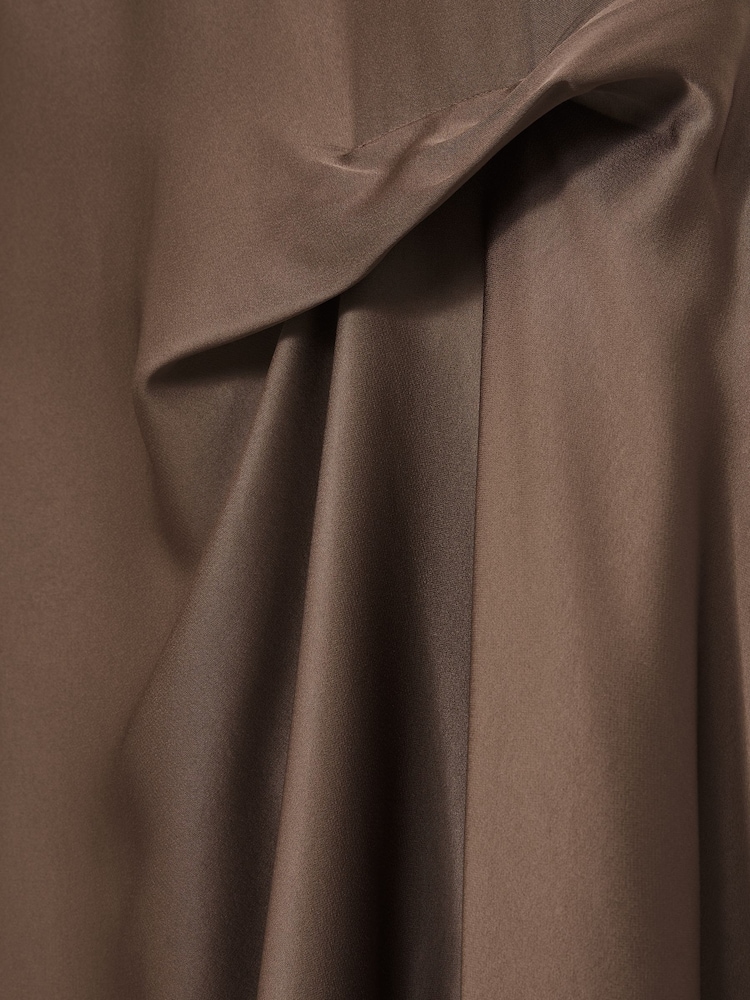 Reiss Taupe Brown Michelle Satin Tuck-Detail Cape Midi Dress - Image 6 of 6