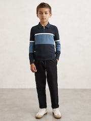 Reiss Navy Blue/Airforce Blue Jason 3-9 yrs Cotton-Blend Colour-Block Polo Shirt - Image 3 of 4
