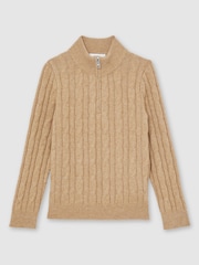 Camel meliert - Reiss Clovelly Wool-Blend Half-Zip Cable Knit Jumper - Bild 1 von 4