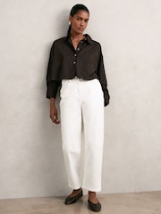Reiss Chocolate Brown Solene Oversize Cotton Cropped Shirt - Image 3 of 7