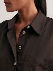 Reiss Chocolate Brown Solene Oversize Cotton Cropped Shirt - Image 4 of 7