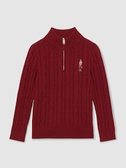 Reiss Dark Red Nollaig Wool-Blend Half-Zip Nutcracker Jumper - Image 2 of 5