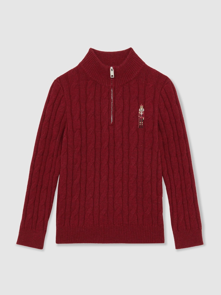 Reiss Dark Red Nollaig Wool-Blend Half-Zip Nutcracker Jumper - Image 2 of 5 Reiss Dark Red Nollaig Wool-Blend Half-Zip Nutcracker Jumper - Image 2 of 5
