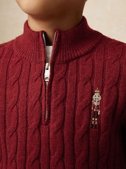 Reiss Dark Red Nollaig Wool-Blend Half-Zip Nutcracker Jumper - Image 4 of 5