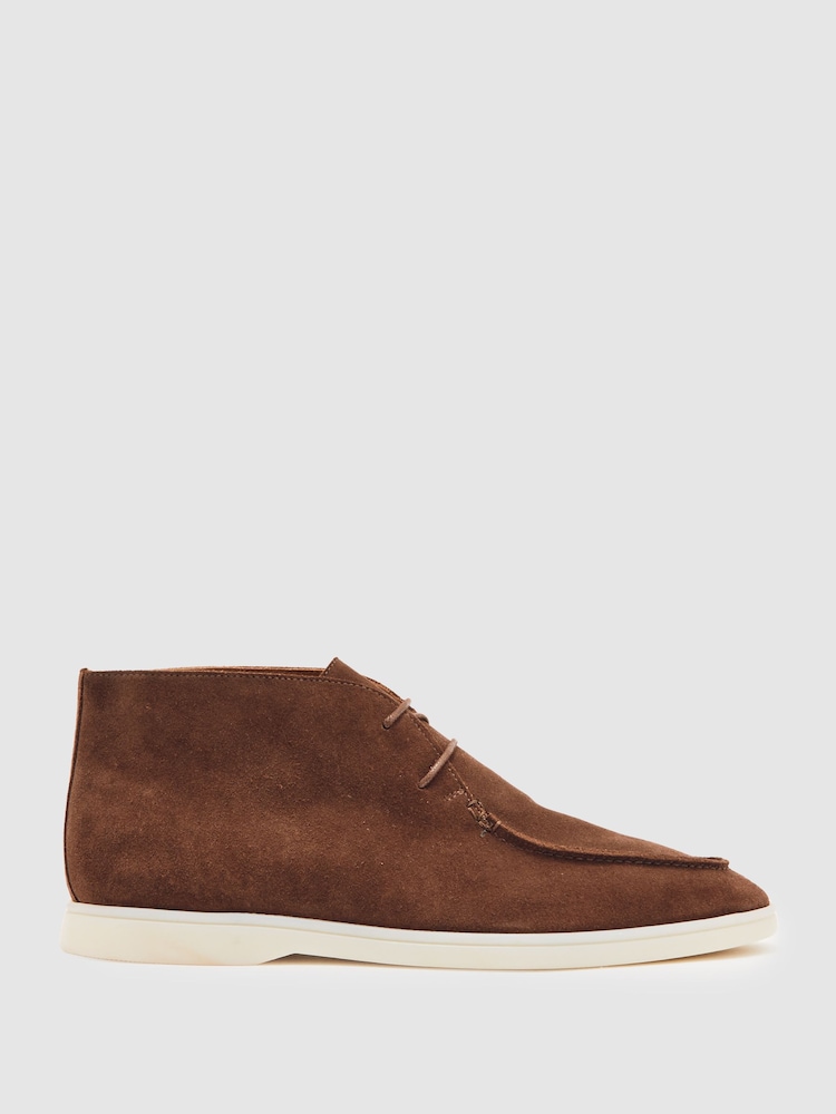 Reiss Chocolate Brown Loftus Suede Lace-Up Chukka Boots - Image 1 of 5