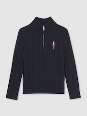 Reiss Navy Blue Nollaig Wool-Blend Half-Zip Nutcracker Jumper - Image 1 of 5