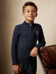 Reiss Navy Blue Nollaig Wool-Blend Half-Zip Nutcracker Jumper - Image 2 of 5